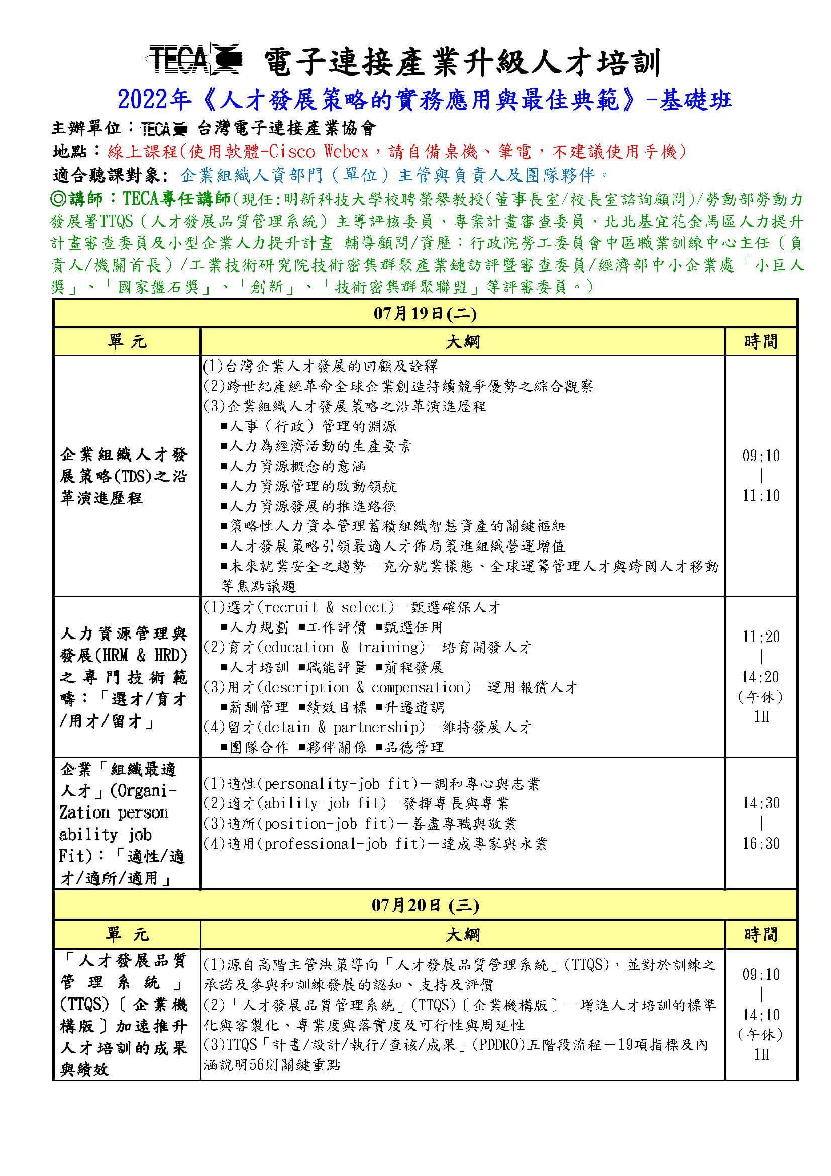 2022/07/19-20「人才發展策略的實務應用與最佳典範-基礎班」研討會